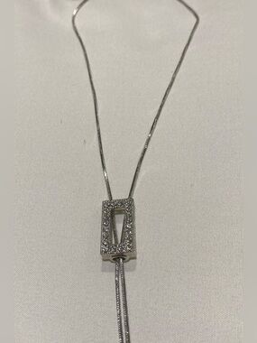 Silver Rectangular Crystal Lariat Necklace